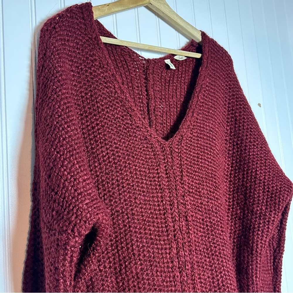 Anthropologie Moth Maroon Chunky Open Knit Oversized Alpaca Wool  Sweater - Picture 4 of 10